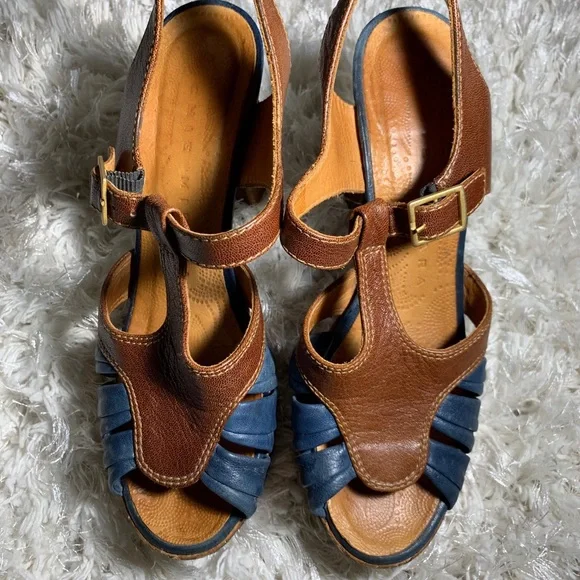 Chie Mihara Blue and Brown Cork Platform Heels Anthropologie - Picture 7 of 7